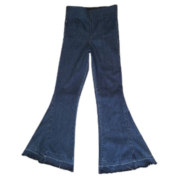 MUMU BLUE Pull-On Berkeley Bells Flare Bell Bottom Jeans Raw Hem - Women's M - Picture 3 of 7